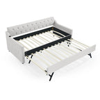 Twin Size Upholstery DayBed with Twin Size Erectable Trundle and USB Charging Design