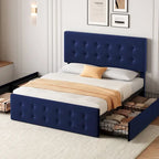 Queen Size Bed Frame with 4 Storage Drawers and Headboard