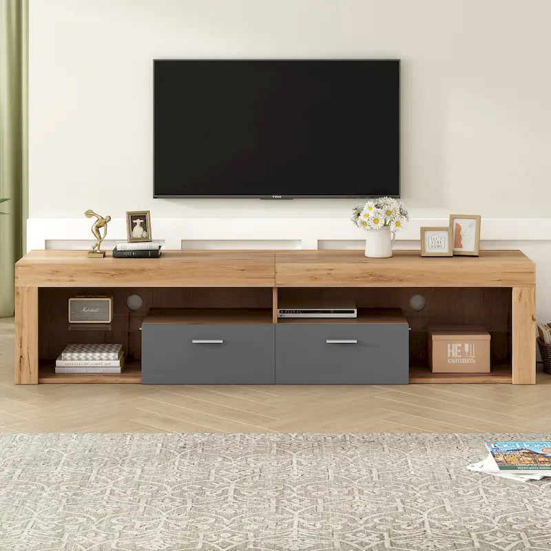 Modern Design TV Stands for TVs up to 80, LED Light Entertainment Center, Media Console with 6 Storage Cabinets