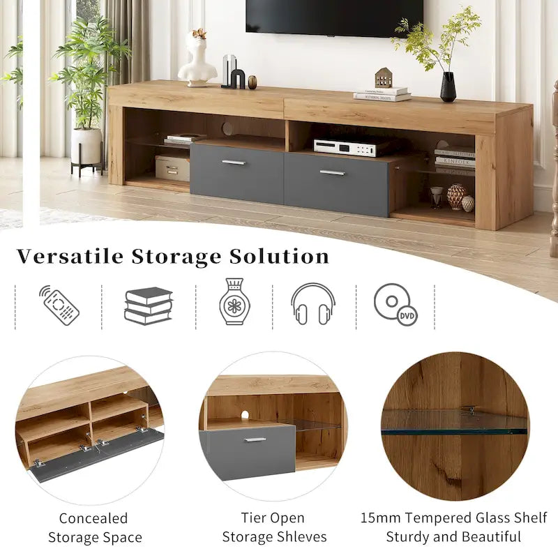 Modern Design TV Stands for TVs up to 80, LED Light Entertainment Center, Media Console with 6 Storage Cabinets